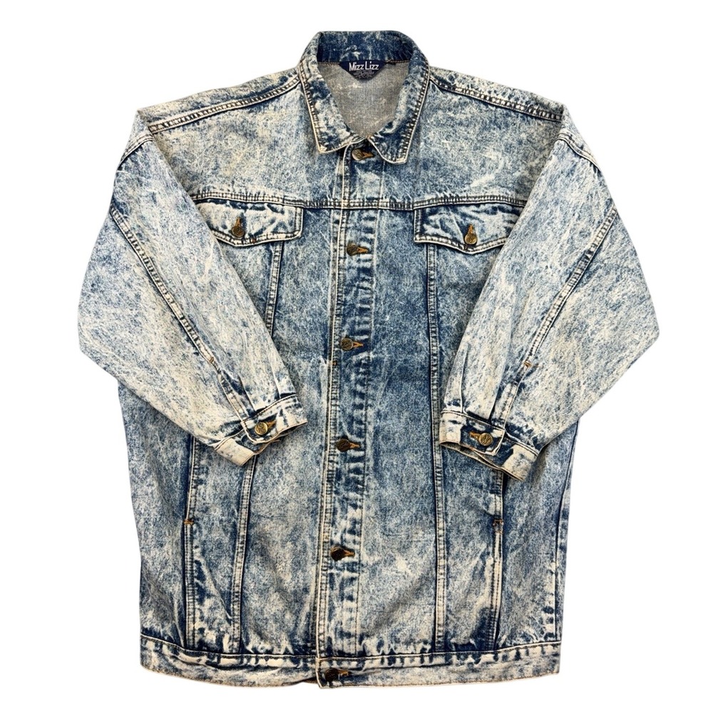 Vintage Mizz Lizz Jacket Womens Medium Blue Acid Wash Denim Jean Trucker 80s